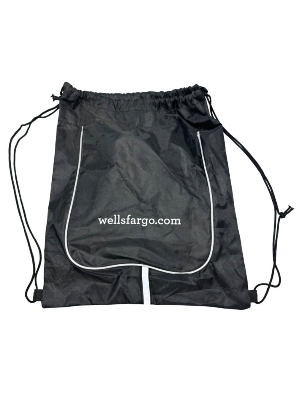 Wells Fargo Drawstring Backpack Black Nylon READ